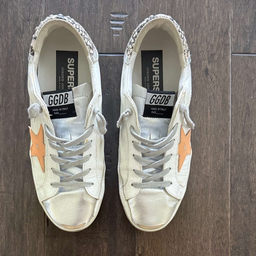 Golden Goose Women's Sneakers in White, Silver and Orange